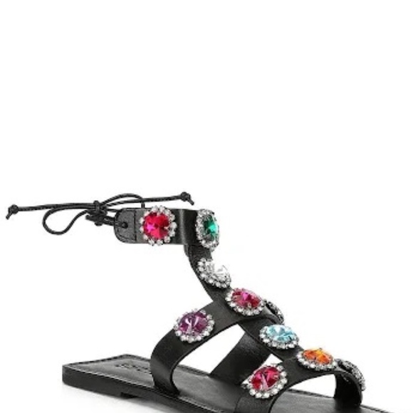 Schutz Amaris Gladiator Jeweled Sandals Black Leather Women’s Size 8.5 - Picture 3 of 11